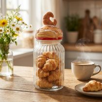 Článok Bonboniere sklenená dóza na sušienky s vekom na croissant Ø11cm V28,5cm