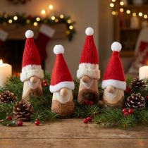 Článok Ozdobný trpaslík drevený vianočný trpaslík s klobúkom červený prírodný 10/12cm 4ks
