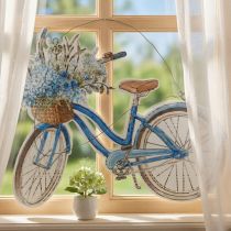 Článok Ozdobná tabuľka drevený bicykel letná dekoračná tabuľka na zavesenie modrá, biela 31×25cm