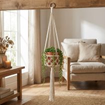 Článok Závesná dekorácia z makramé v boho štýle Ø12cm V79cm krémová - závesný kvetináč na stenu