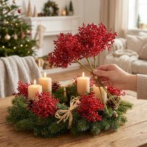 Článok Umelé bobule červená dekorácia na adventný veniec 32cm 3 kusy v zväzku