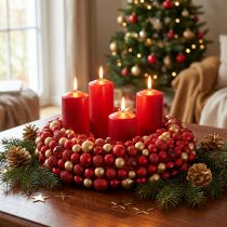 Článok Adventný veniec červený zlatý guľový veniec vianočný Ø33cm