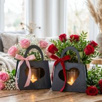 Článok Lampáš kovová dekoračná taška so srdcom Antracit V18cm 2ks
