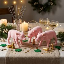 Článok Lucky pig pink flocked 20cm 3ks