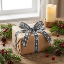 Článok Ozdobná stuha na vianočné domčeky a stromčeky antracitová biela 15mm 20m
