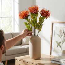 Článok Ihelníček Exotický umelý kvet Pomaranč Leucospermum Protea 73cm 3ks