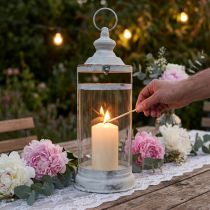 Článok Deco Lucerna Shabby Chic Lucerna Biely kov Ø15cm V46cm