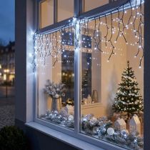 Článok Svetelná kaskáda so snehovým efektom, zimná dekorácia Advent, LED svetlá 6 prameňov studená biela 480 L60/80/100cm