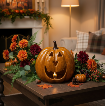 položky Keramická tekvica s tvárou, LED dekorácia, Halloween, 19 cm