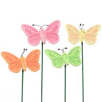 Jarná dekorácia kvetinové zátky drevené ozdobné motýle 24,5cm 16ks