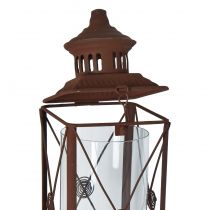položky Záhradný lampáš, kovová dekorácia, hrdzavý vzhľad, 12 cm x 12 cm x 135 cm