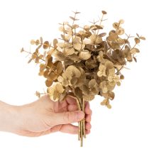 položky Umelý eukalyptus, zlatá ozdobná vetvička na dekoráciu stola, 24 cm