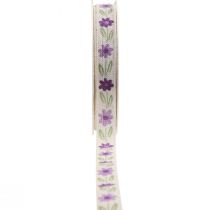 položky Darčeková stuha kvety bavlnená stuha fialová biela 15mm 20m