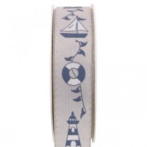 položky Darčeková stuha námorná dekorácia tkaná stuha modrá, šedá 25mm 18m