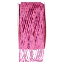 Sieťová páska, mriežková páska, ozdobná páska, ružová, vystužená drôtom, 50 mm, 10 m