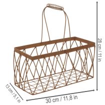 položky Kovový drôtený košík, hrdzavý vzhľad, 28x13,5x14cm, 2 kusy