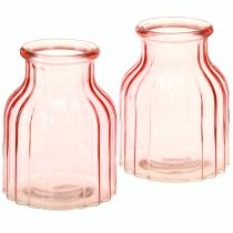 položky Sklenená váza na kvety retro ružová tónovaná Ø11cm V14,5cm 2ks