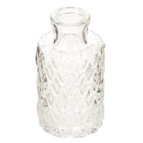 položky Mini sklenená váza s diamantovým vzorom, malá váza na stôl, fľaša, priehľadná, 9 cm, 6 kusov