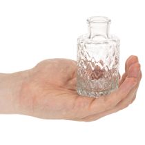 položky Mini sklenená váza s diamantovým vzorom, malá váza na stôl, fľaša, priehľadná, 9 cm, 6 kusov