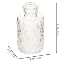 položky Mini sklenená váza s diamantovým vzorom, malá váza na stôl, fľaša, priehľadná, 9 cm, 6 kusov