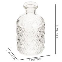 položky Sklenená fľaša s diamantovým vzorom, dekoratívna fľaša, váza, malá, 13 cm, 6 kusov