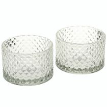 položky Sklenená miska svietnik na čajovú sviečku retro diamant číry Ø10,5cm 2ks
