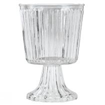 Článok Sklenená váza s nôžkou ozdobný ryhovaný pohár Ø13cm V19cm
