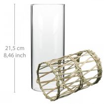 položky Sklenený vázový valec spletaný dekoračná váza z tráv Ø8cm V21,5cm