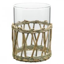 položky Sklenený vázový valec opletený trávový stôl dekor sklo Ø8cm V12cm