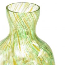 položky Sklenená váza sklenená dekoračná váza na kvety zelená žltá Ø10cm V18cm