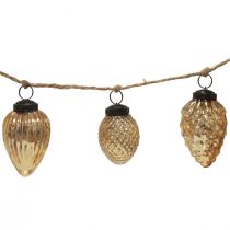 položky Sklenená kužeľová girlanda závesná dekorácia zlatá vianočná 120cm