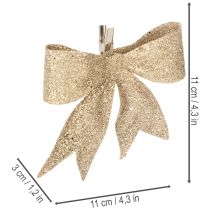 položky Trblietavá mašľa, ozdobná mašľa, zlatá s klipom, 11 cm, 4 kusy