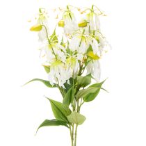 položky Umelý kvet Gloriosa, biely a žltý, elegantná kvitnúca vetvička na dekoráciu, 80 cm, 3 kusy