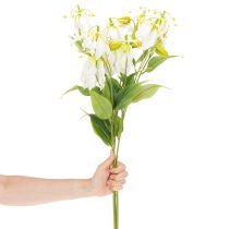 položky Umelý kvet Gloriosa, biely a žltý, elegantná kvitnúca vetvička na dekoráciu, 80 cm, 3 kusy