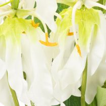 položky Umelý kvet Gloriosa, biely a žltý, elegantná kvitnúca vetvička na dekoráciu, 80 cm, 3 kusy