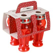 položky Červené náhrobné sviečky/svetlá, doba horenia 18 hodín, Ø9 cm V19 cm, 4 kusy