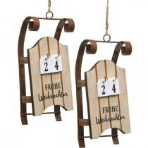 položky Ozdobné sane drevené kalendáre adventné hrdza L14,5cm 2ks