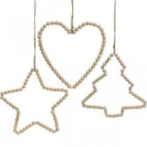 položky Deko vešiak vianočné drevené korálky srdce hviezda stromček V16cm 3ks