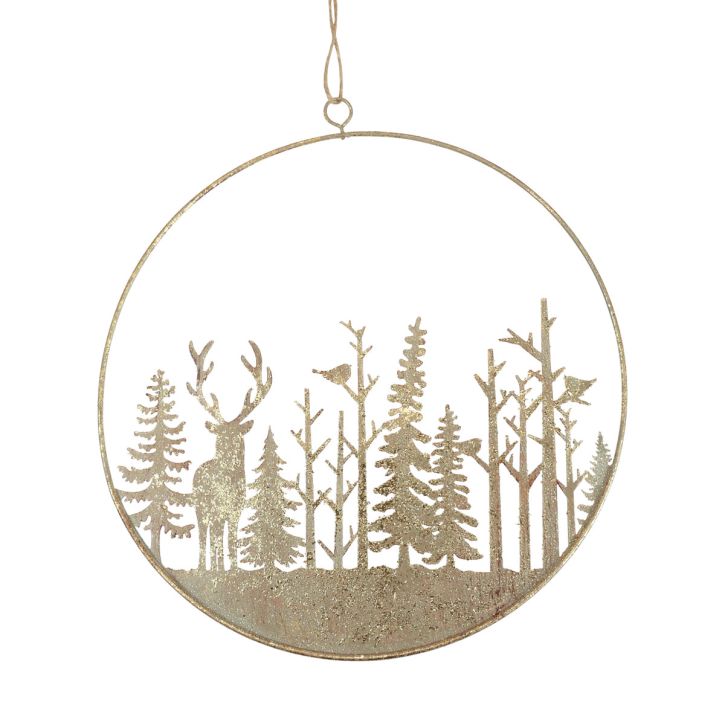 položky Ozdobný prsteň kovový lesný jeleň dekorácia vintage zlato Ø22,5cm
