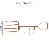 položky Hrdzavá kovová tyč na háčiky, ozdobné vidly na seno, záhradná dekorácia, 4 háčiky, 62 cm