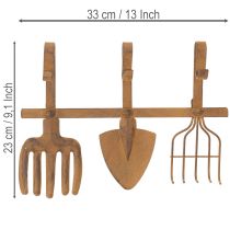 položky Vešiak na záhradné náradie, záhradné dekorácie, hrable, rýľ a motyku; kovový vešiak na kabáty z hrdzavého kovu, D 33,5 cm