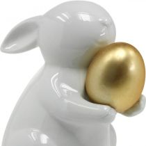 položky Králik so zlatým vajíčkom keramika, veľkonočná dekorácia elegantná biela, zlatá V15cm