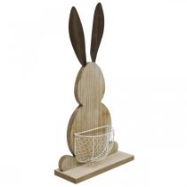 Drevený zajačik s košíkom, jarná dekorácia, veľkonočný zajačik s košíkom na rastliny príroda, biely V48cm