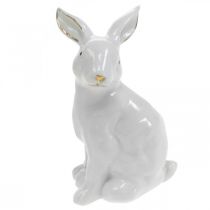 položky Veľkonočný zajačik bielo-zlatý, jarná dekorácia, keramická figúrka biela, zlatá V13cm 2ks
