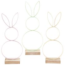 položky Dekorácia králik Kov Drevo Prírodná Žltá Mint Ružová V28cm 3 ks
