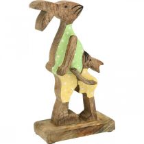 položky Veľkonočný zajačik s dieťaťom, jarná dekorácia z dreva, otecko zajac, veľkonočná príroda, zelená, žltá V22cm