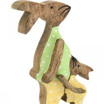 položky Veľkonočný zajačik s dieťaťom, jarná dekorácia z dreva, otecko zajac, veľkonočná príroda, zelená, žltá V22cm