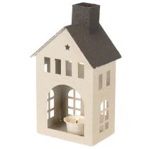 položky Dekoratívny kovový domček s komínom a oknom, 24 cm