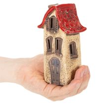 položky Keramická dekorácia na domček s červenou strechou, svietiaci domček, 15 cm, 2 kusy