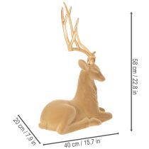 položky Dekoratívna figúrka ležiaceho jeleňa s parohmi, vatová dekorácia, 58 cm